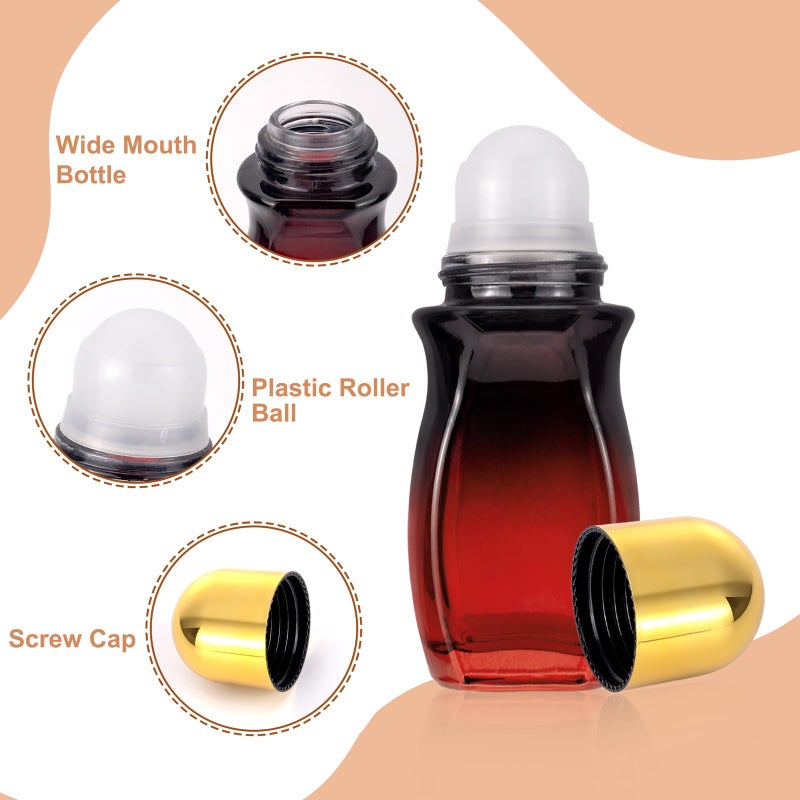 Ellbest 50ml Glass Roll on Bottles 4 Pack - Gradient Red Deodorant Container With Plastic Roller Ball and Opener for Essential Oils, Perfume (Gold Lid) - Image 3